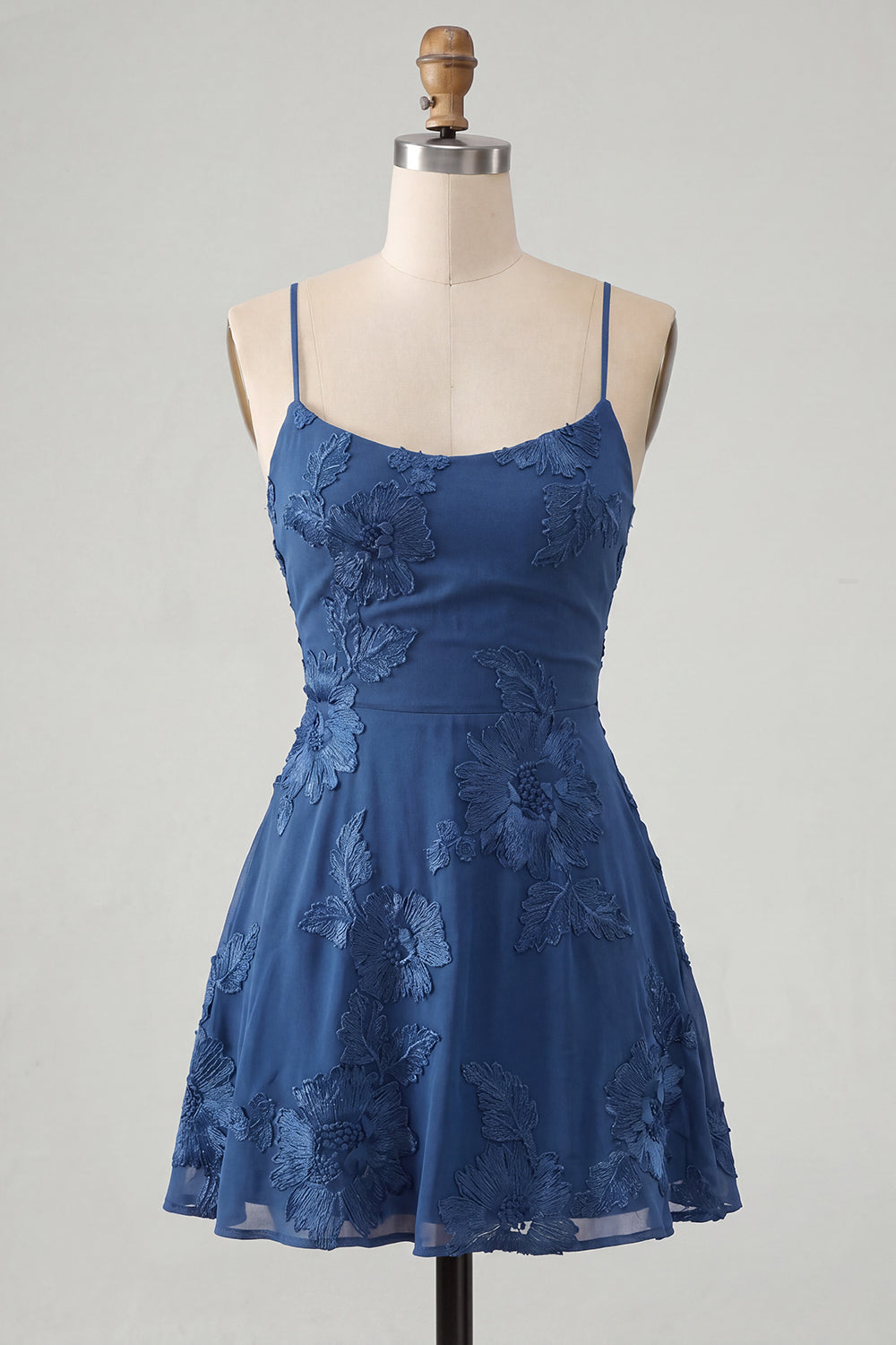 Dark Green A-Line Spaghetti Straps Floral Short Birthday Dress