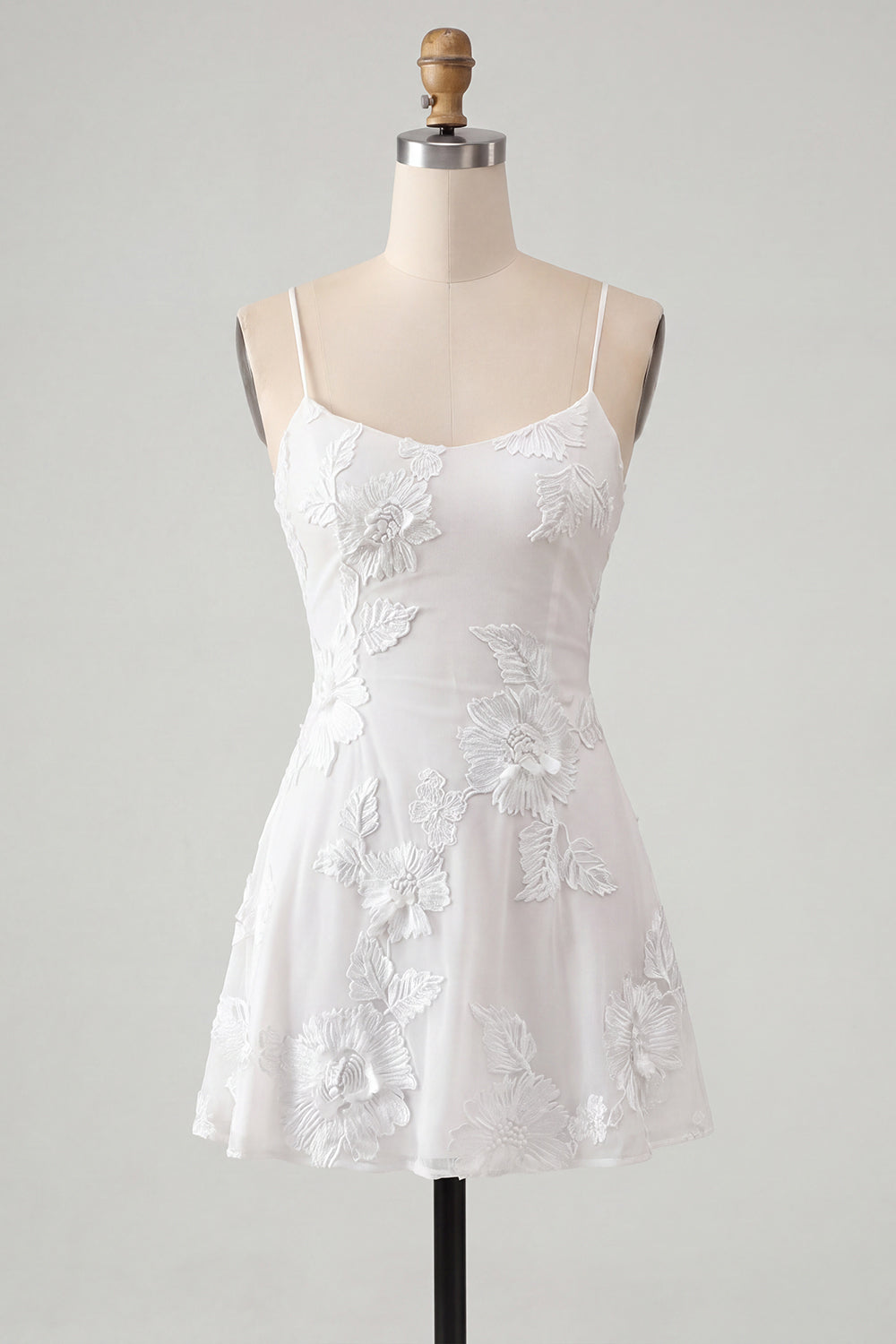 Dark Green A-Line Spaghetti Straps Floral Short Birthday Dress