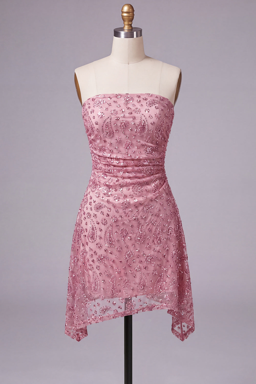 Dusty Rose Beaded Strapless Ruched Short Birthday Dress