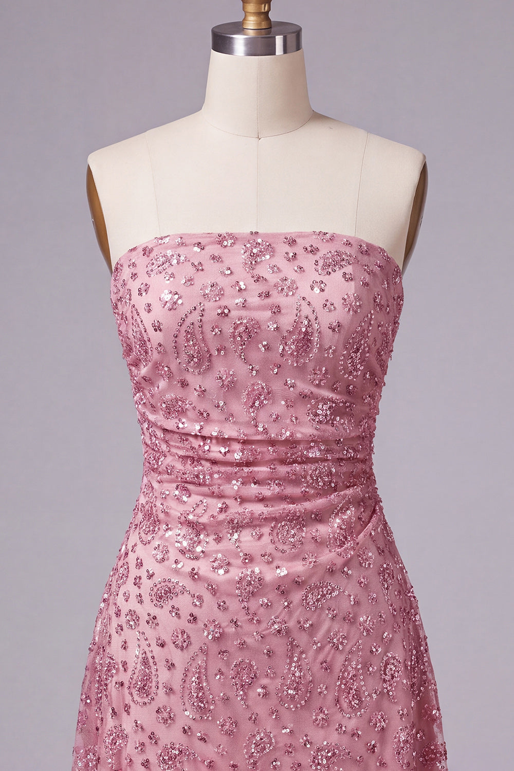 Dusty Rose Beaded Strapless Ruched Short Birthday Dress