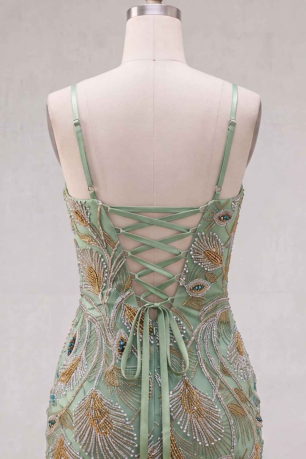 Sage Green Tight Short Beaded Birthday Dress with Bow