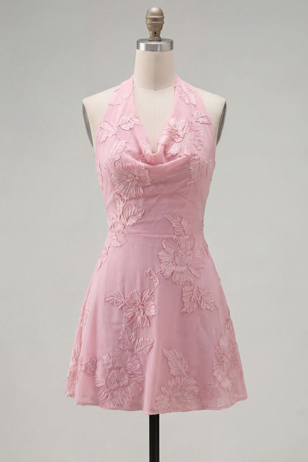 Yellow A-Line Halter Floral Short Birthday Dress with Bow