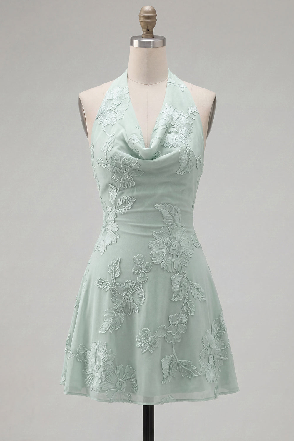 Yellow A-Line Halter Floral Short Birthday Dress with Bow