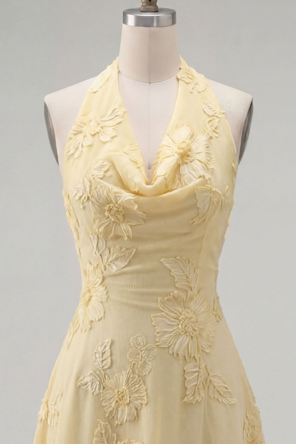 Yellow A-Line Halter Floral Short Birthday Dress with Bow