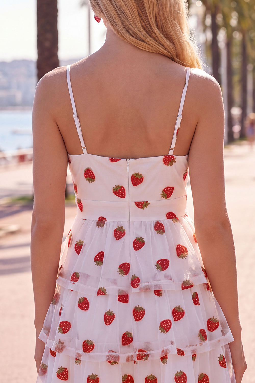 White Printed Tiered A Line Ruched Keyhole Short Birthday Dress
