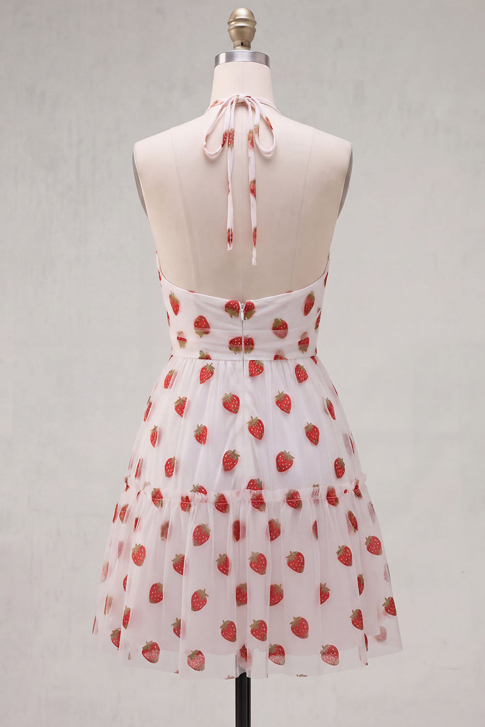 Pink Printed A-Line Halter Tulle Short Birthday Dress