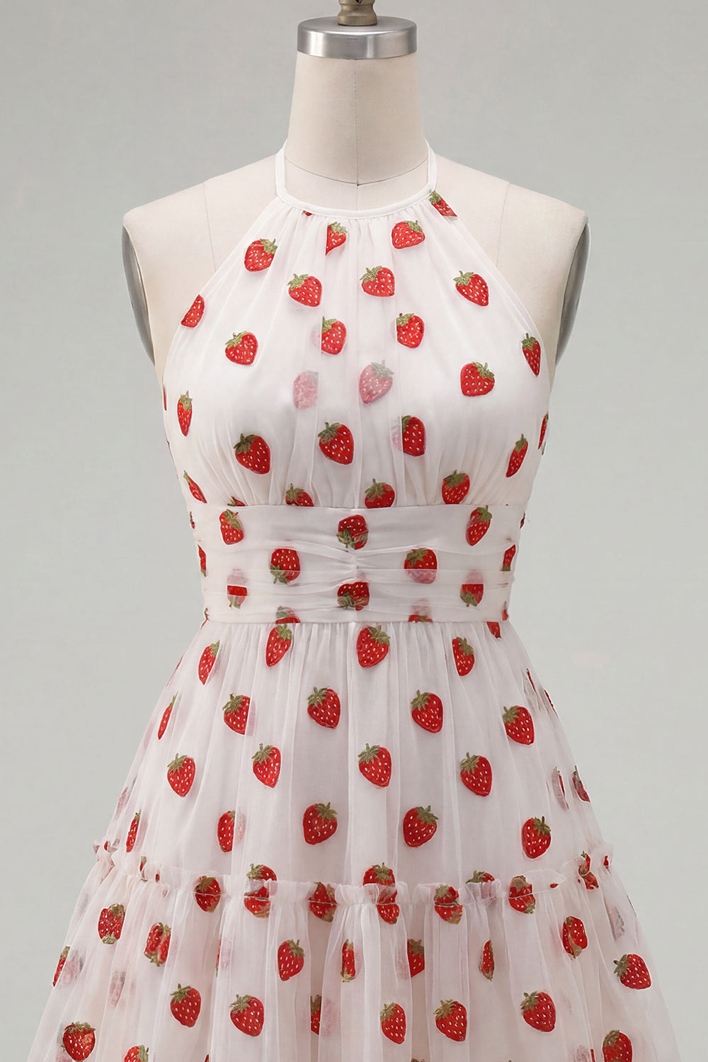 Pink Printed A-Line Halter Tulle Short Birthday Dress