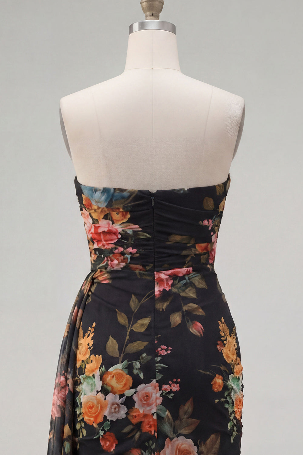 Ivory Blue Flower Ruched Strapless Short Birthday Dress with Sash