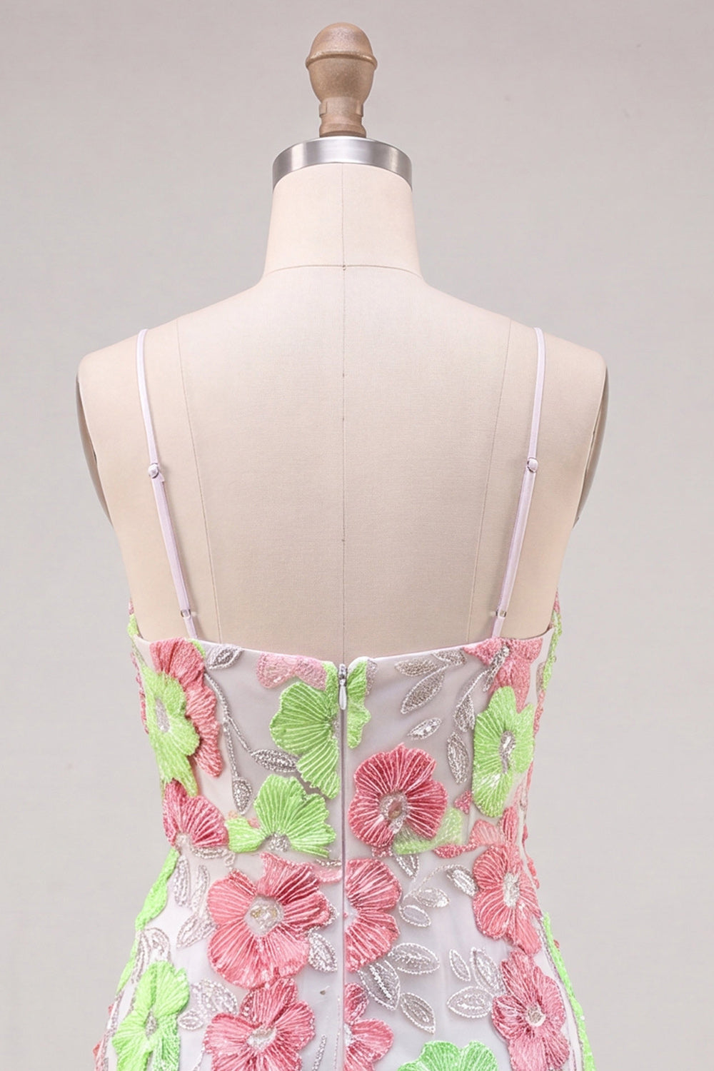 Pink and Green Flower Halter Keyhole Tight Short Homecoming Dress