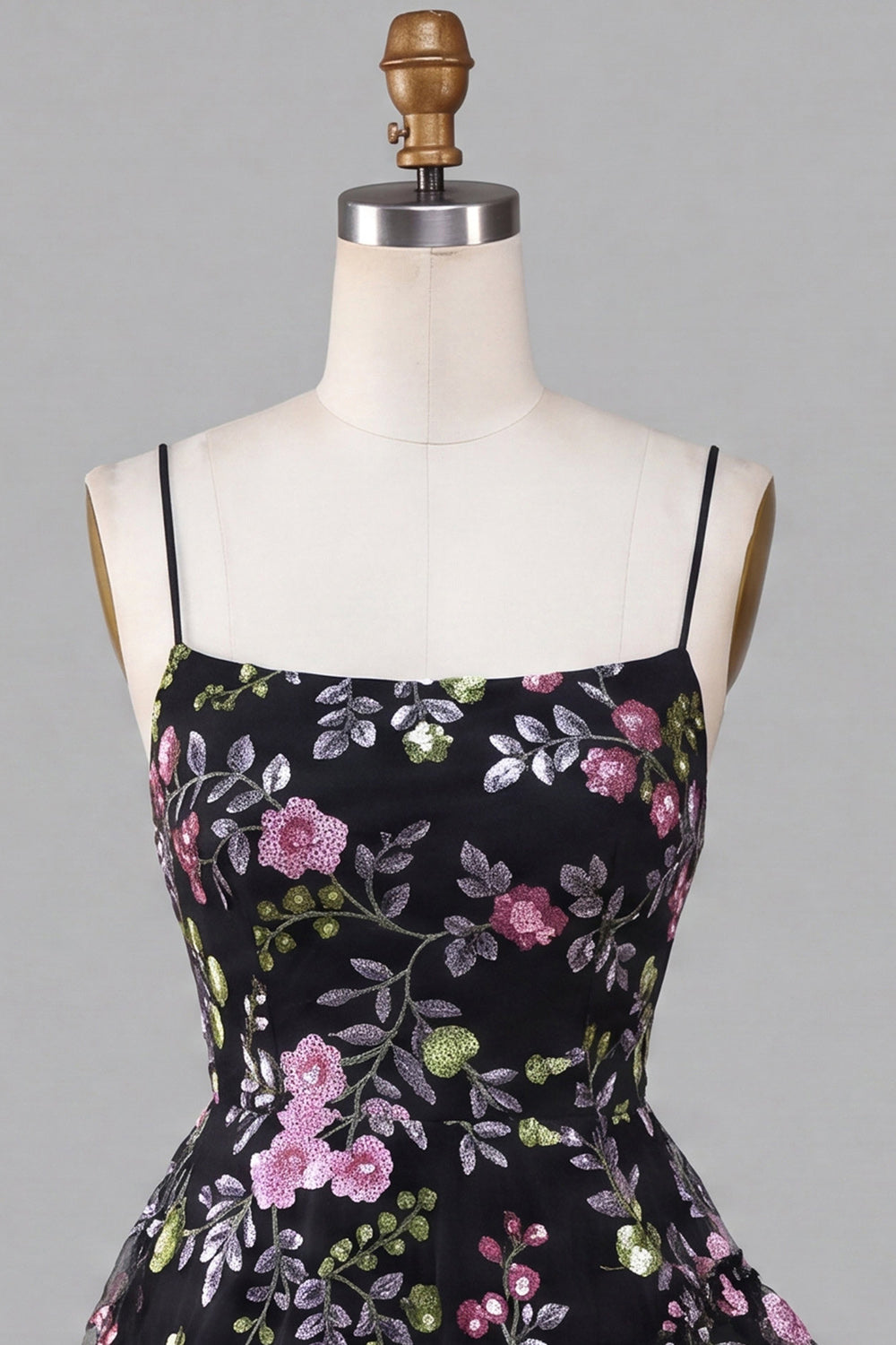 Black Floral A Line Tiered Short  Short Homecoming Dress