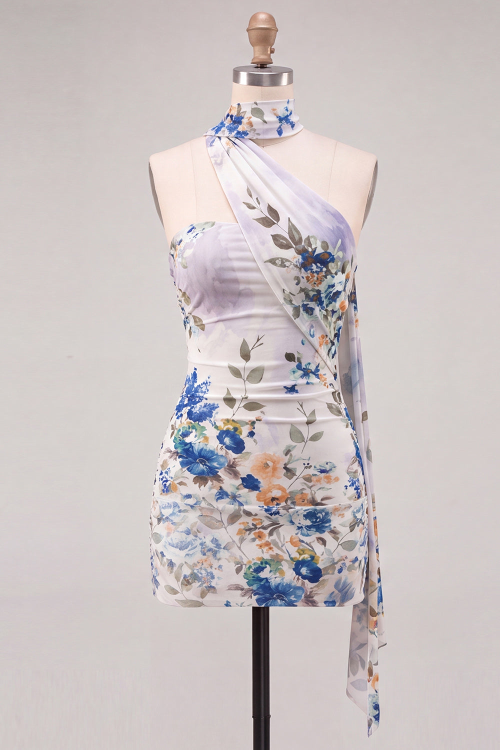 Floral Black Tight Strapless Short Birthday Dress with Neck Scarf