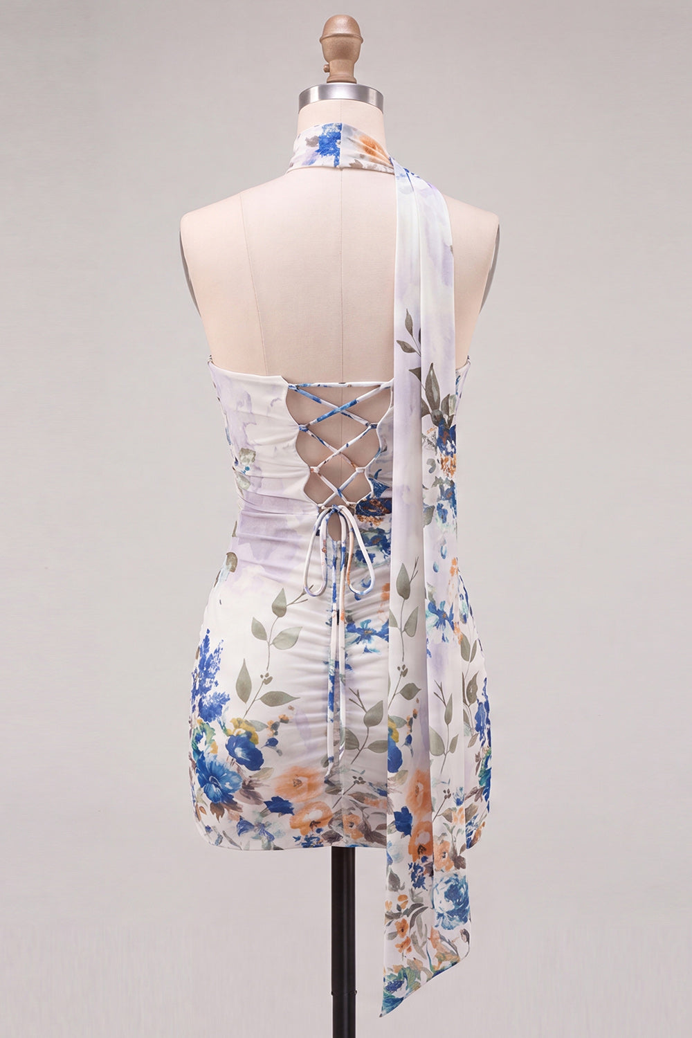 Floral Black Tight Strapless Short Birthday Dress with Neck Scarf