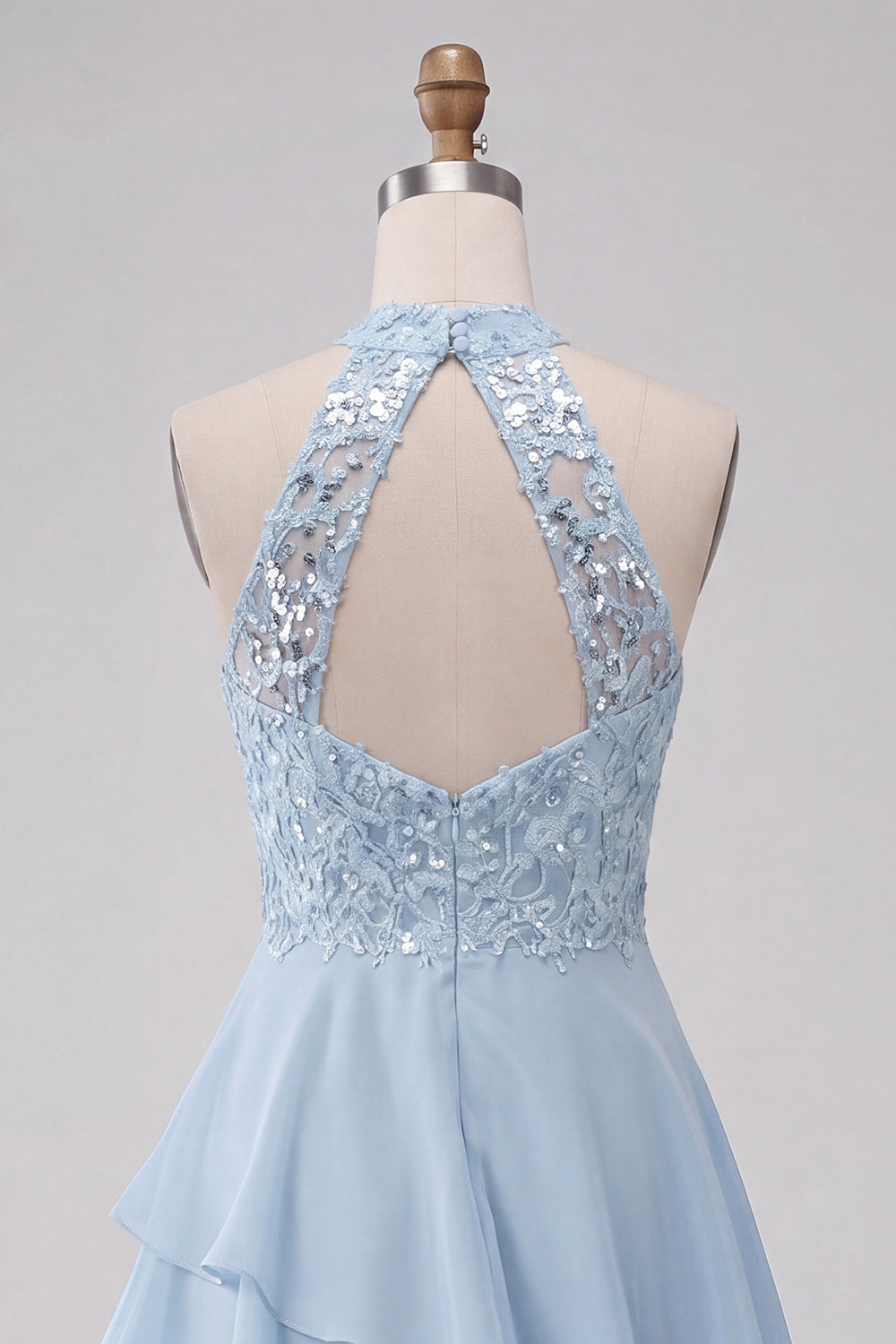 Blush Sequin Halter A Line Tiered Asymmetrical Birthday Dress