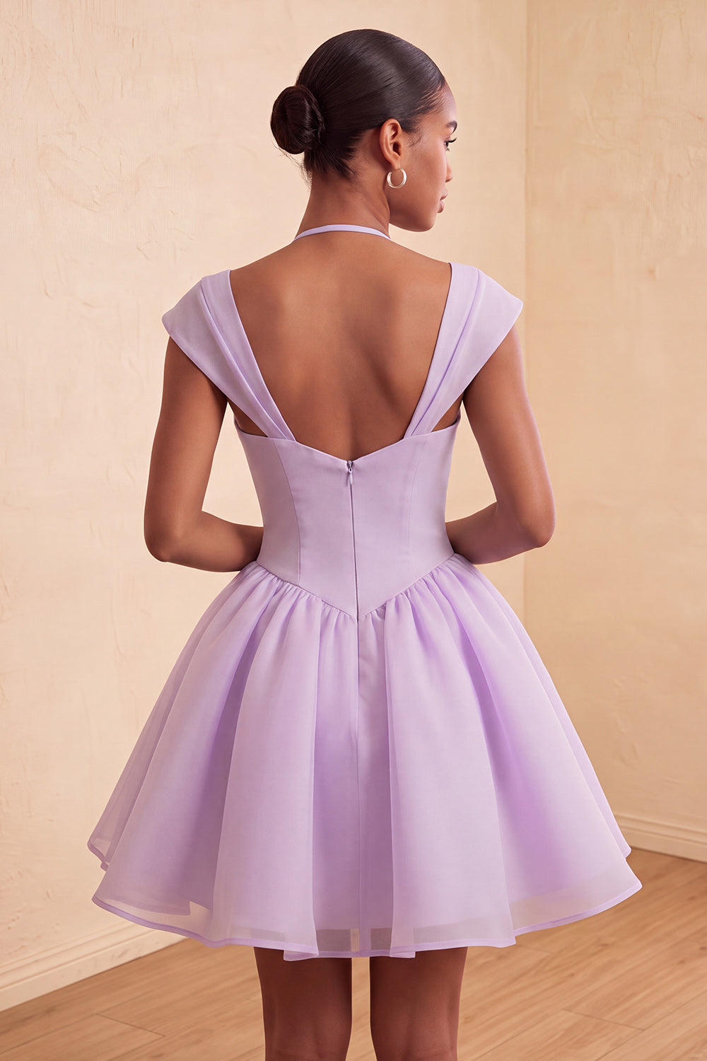 Lilac A-Line Short Birthday Dress with Covered Buttons