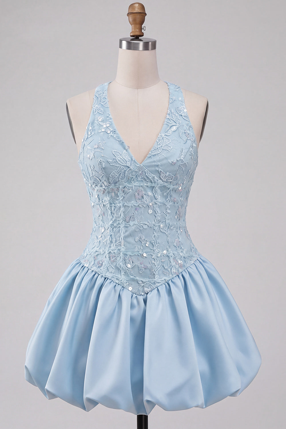 Blush Sequin A-Line V-Neck Appliqued Short Birthday Dress