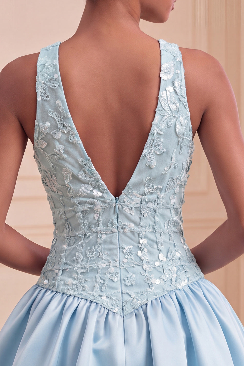Blush Sequin A-Line V-Neck Appliqued Short Birthday Dress