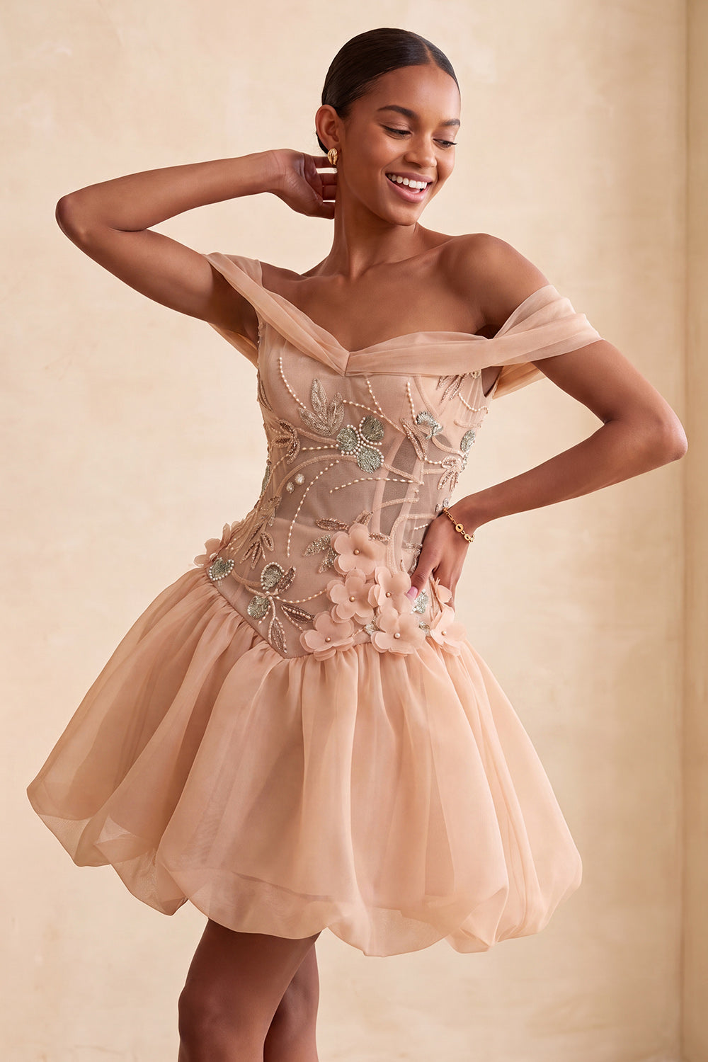 Light Pink Floral Beaded A Line Corset Short Birthday Dress