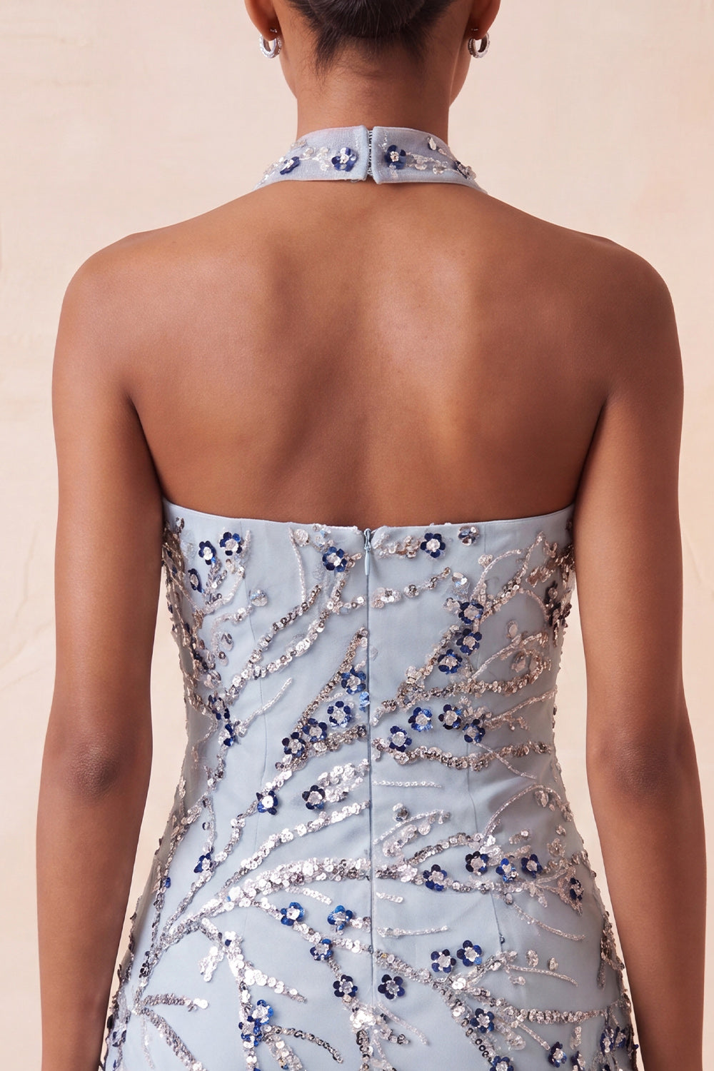 Sparkly Dusty Blue Sequins Tight Floral Fringed Short Birthday Dress