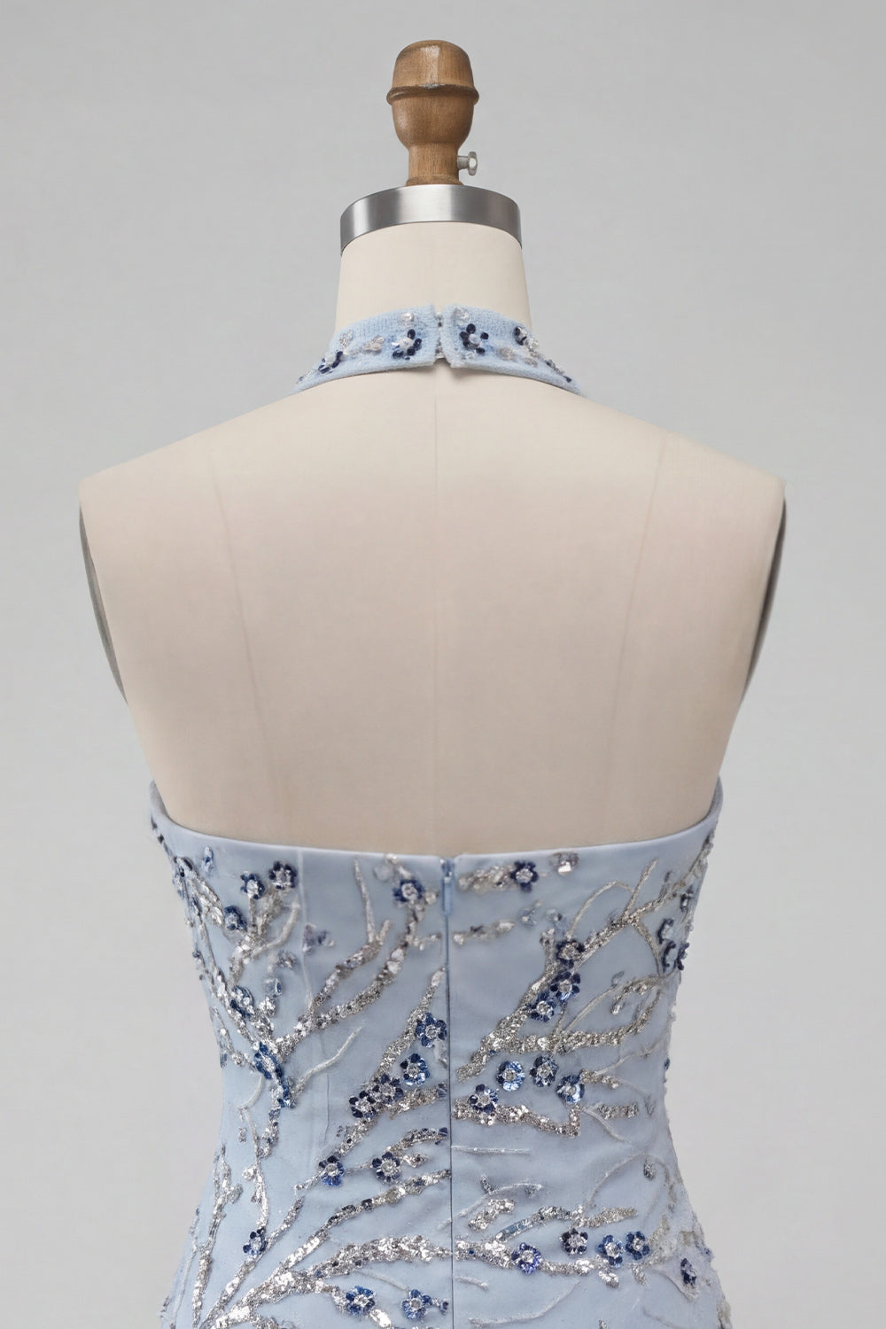 Sparkly Dusty Blue Sequins Tight Floral Fringed Short Birthday Dress