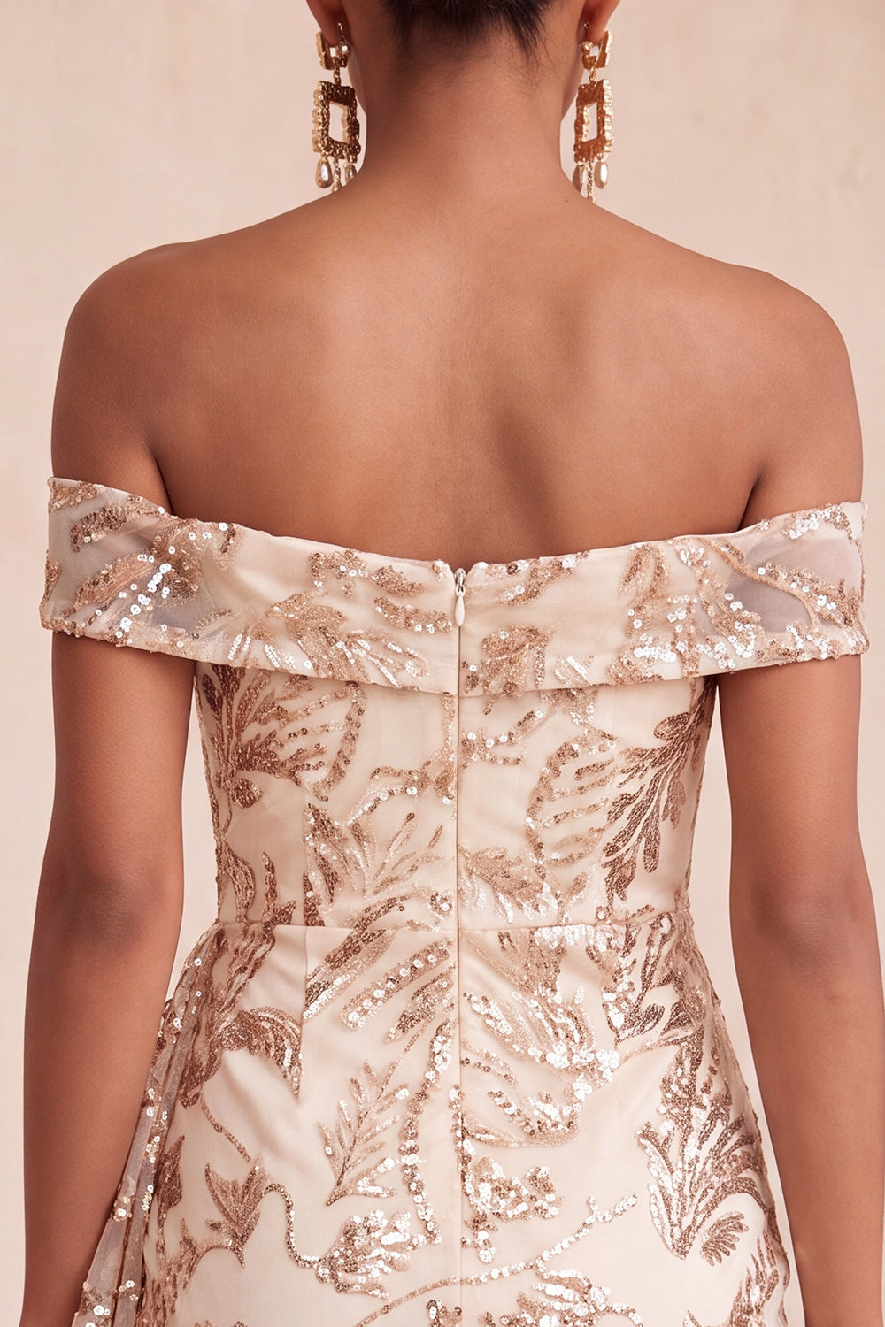 Sparkly Champagne Tight Floral Sequins Ruched Short Birthday Dress