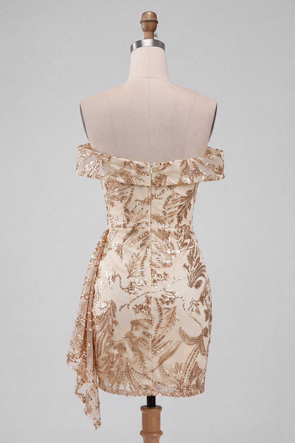 Sparkly Champagne Tight Floral Sequins Ruched Short Birthday Dress