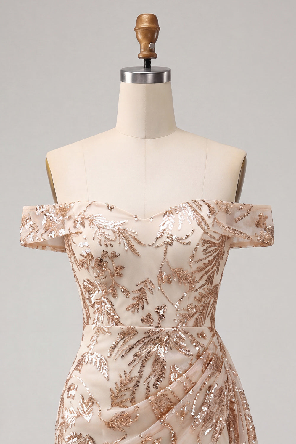 Sparkly Champagne Tight Floral Sequins Ruched Short Birthday Dress