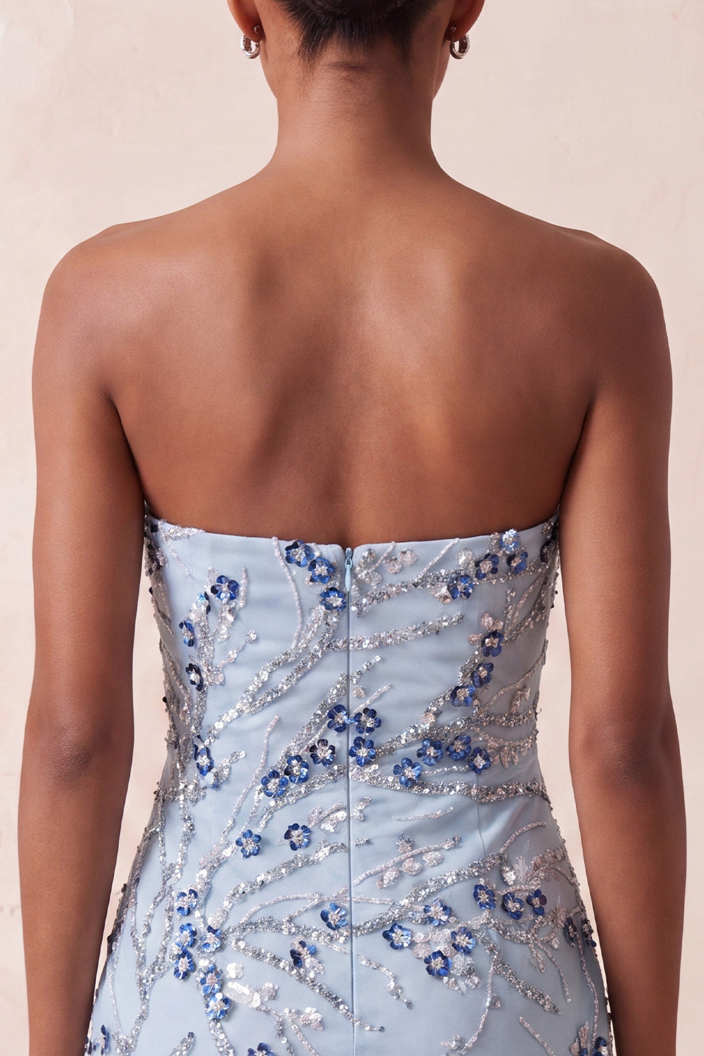 Sparkly Dusty Blue Tight Sequins Floral Short Birthday Dress with Fringes