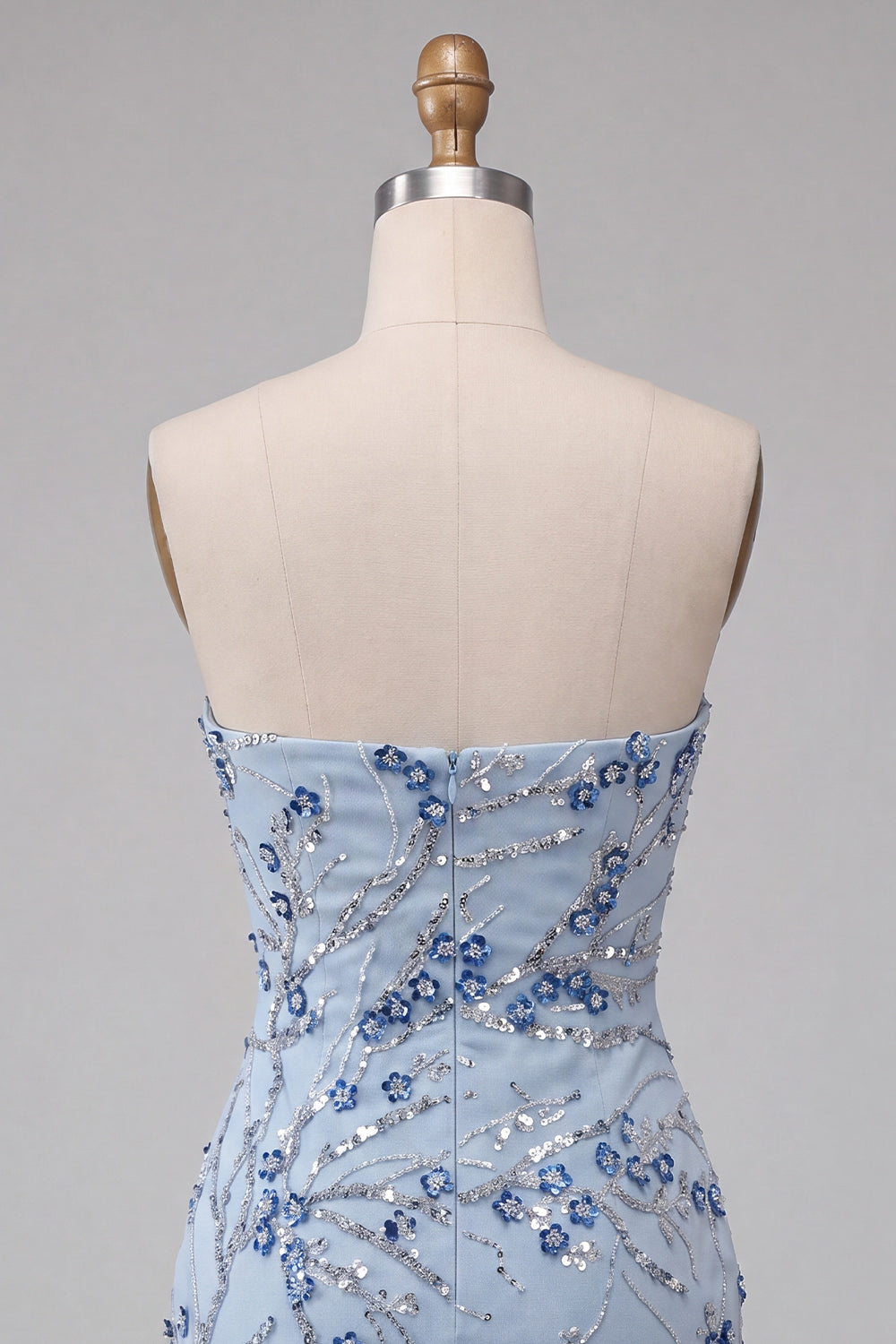Sparkly Dusty Blue Tight Sequins Floral Short Birthday Dress with Fringes