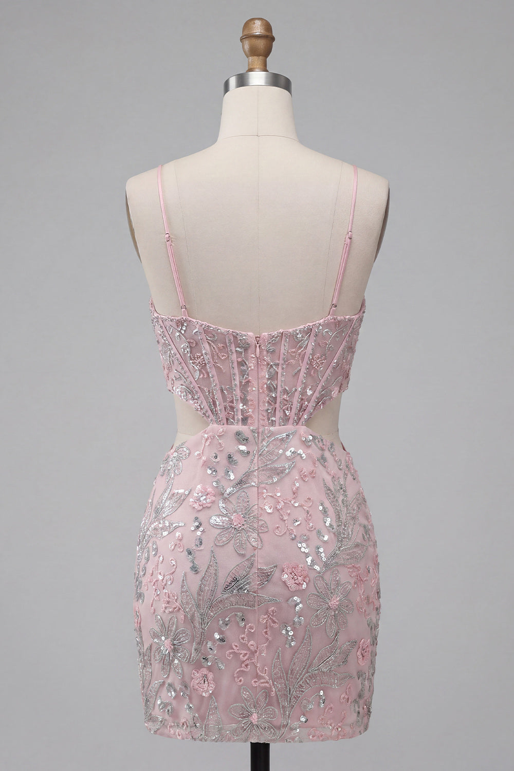 Sparkly Floral Blush Tight Cut Out Short Corset Birthday Dress