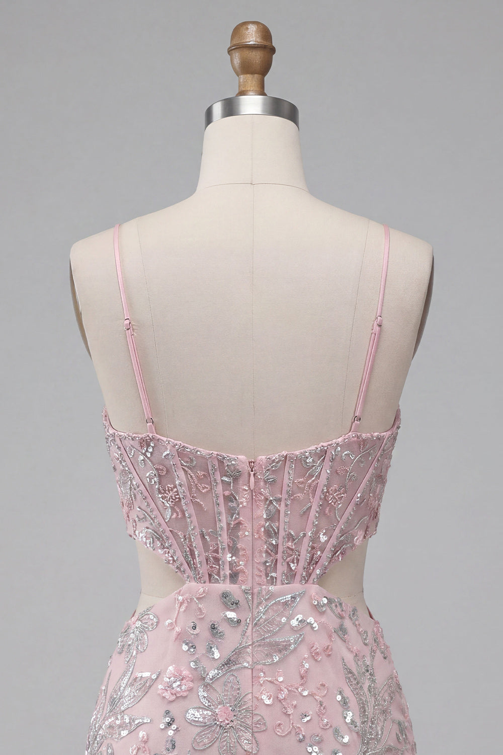 Sparkly Floral Blush Tight Cut Out Short Corset Birthday Dress