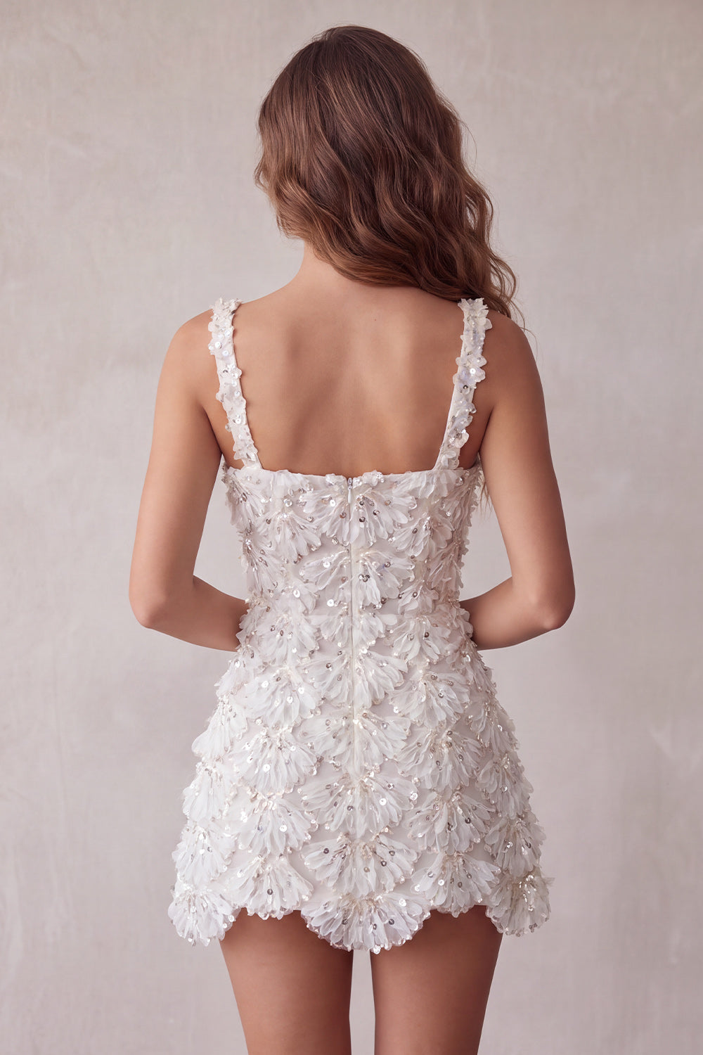 Sparkly Ivory Sequin Floral Tight Short A-Line Homecoming Dress