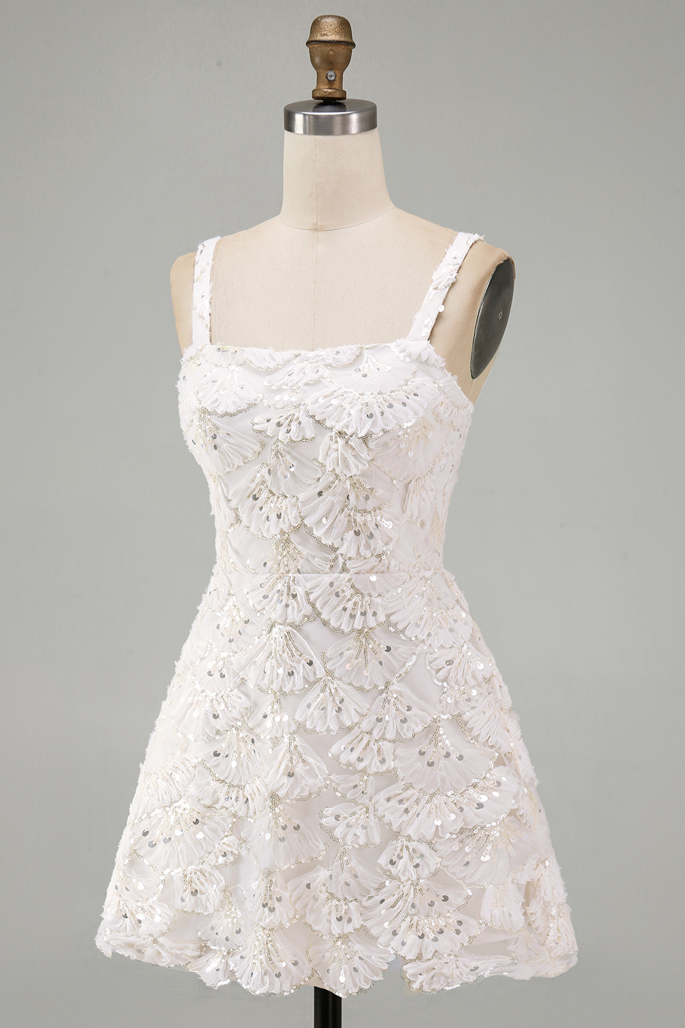 Sparkly Ivory Sequin Floral Tight Short A-Line Birthday Dress