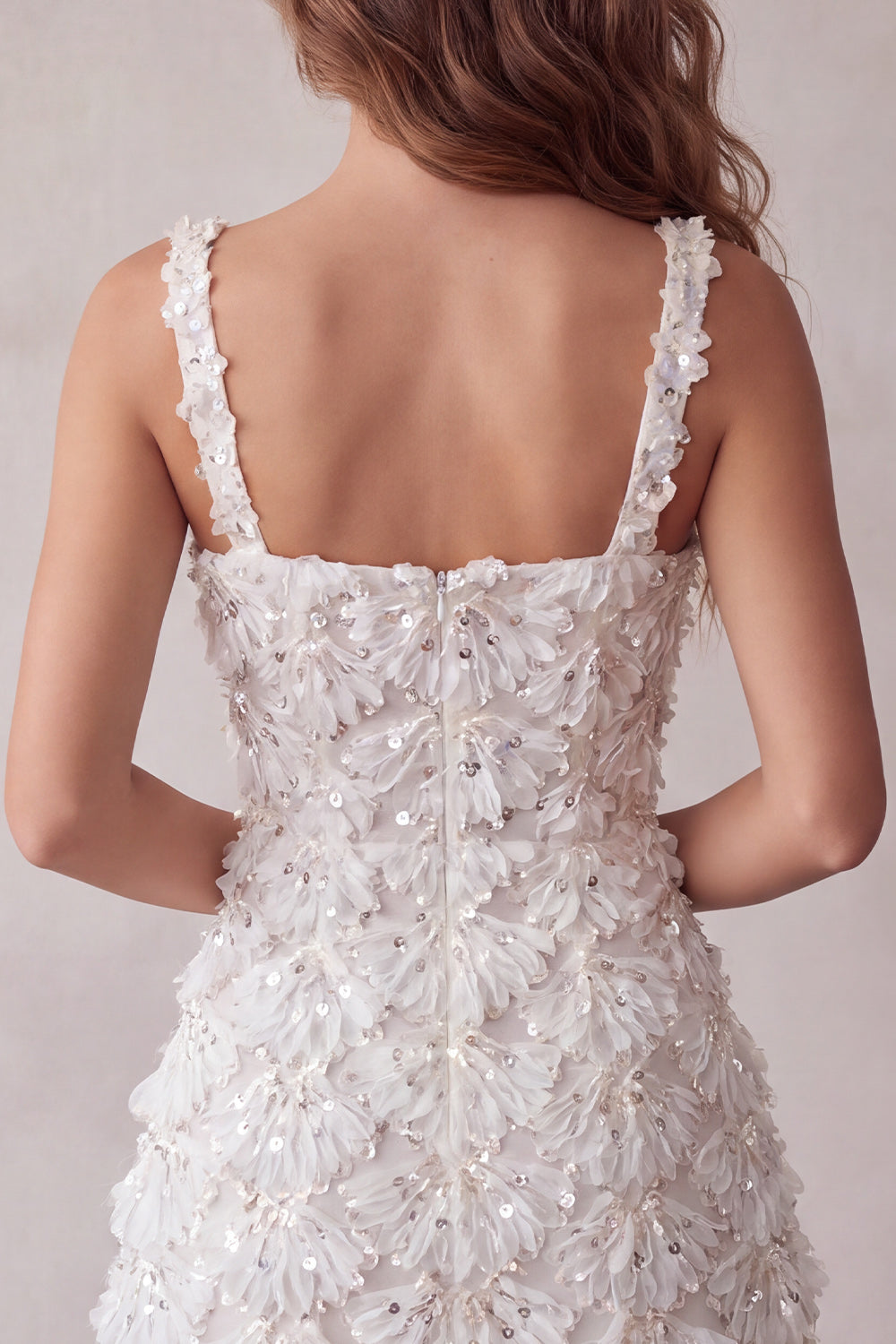 Sparkly Ivory Sequin Floral Tight Short A-Line Homecoming Dress