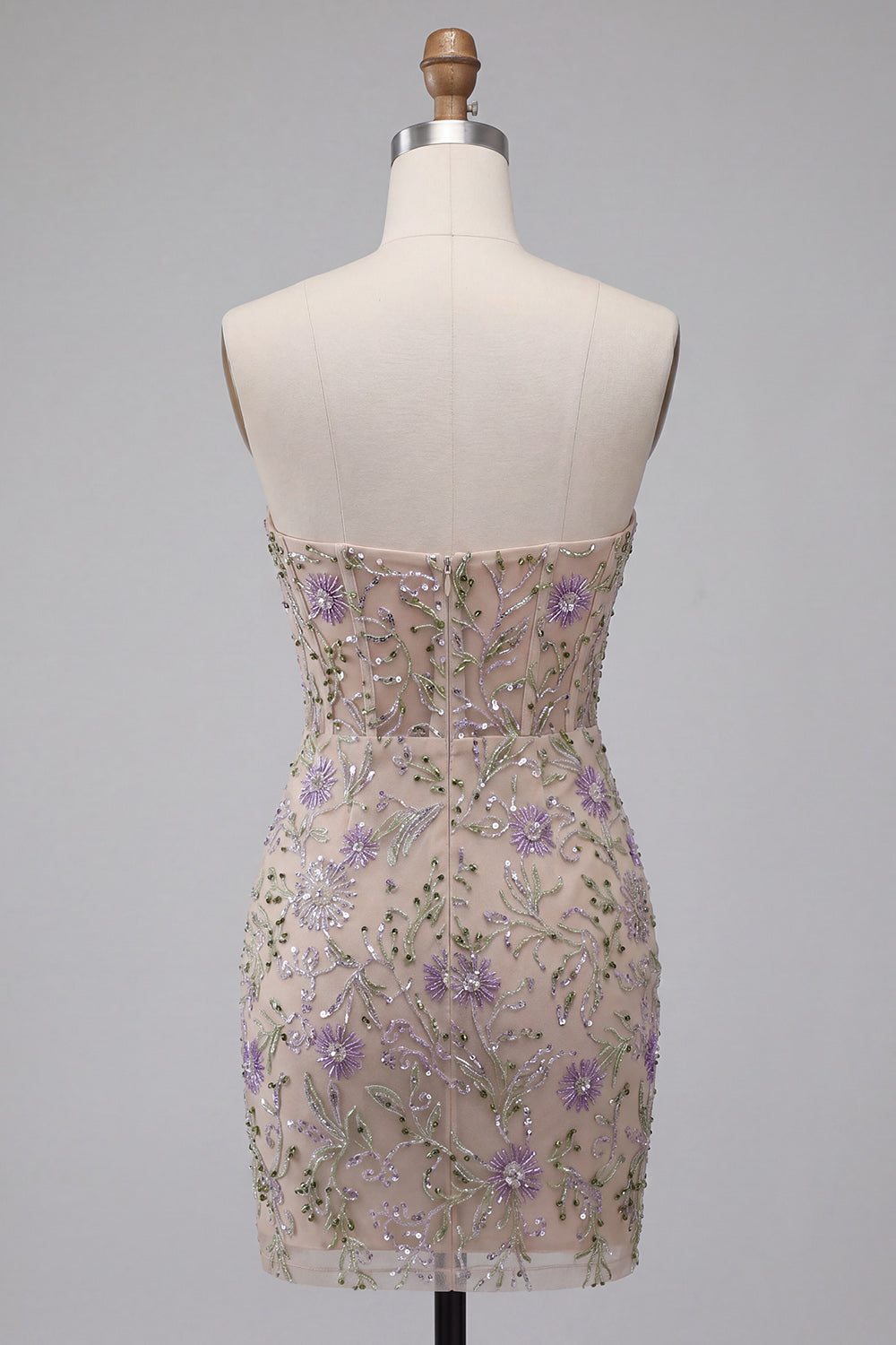 Sparkly Dusty Sage Floral Beaded Tight Short Corset Homecoming Dress