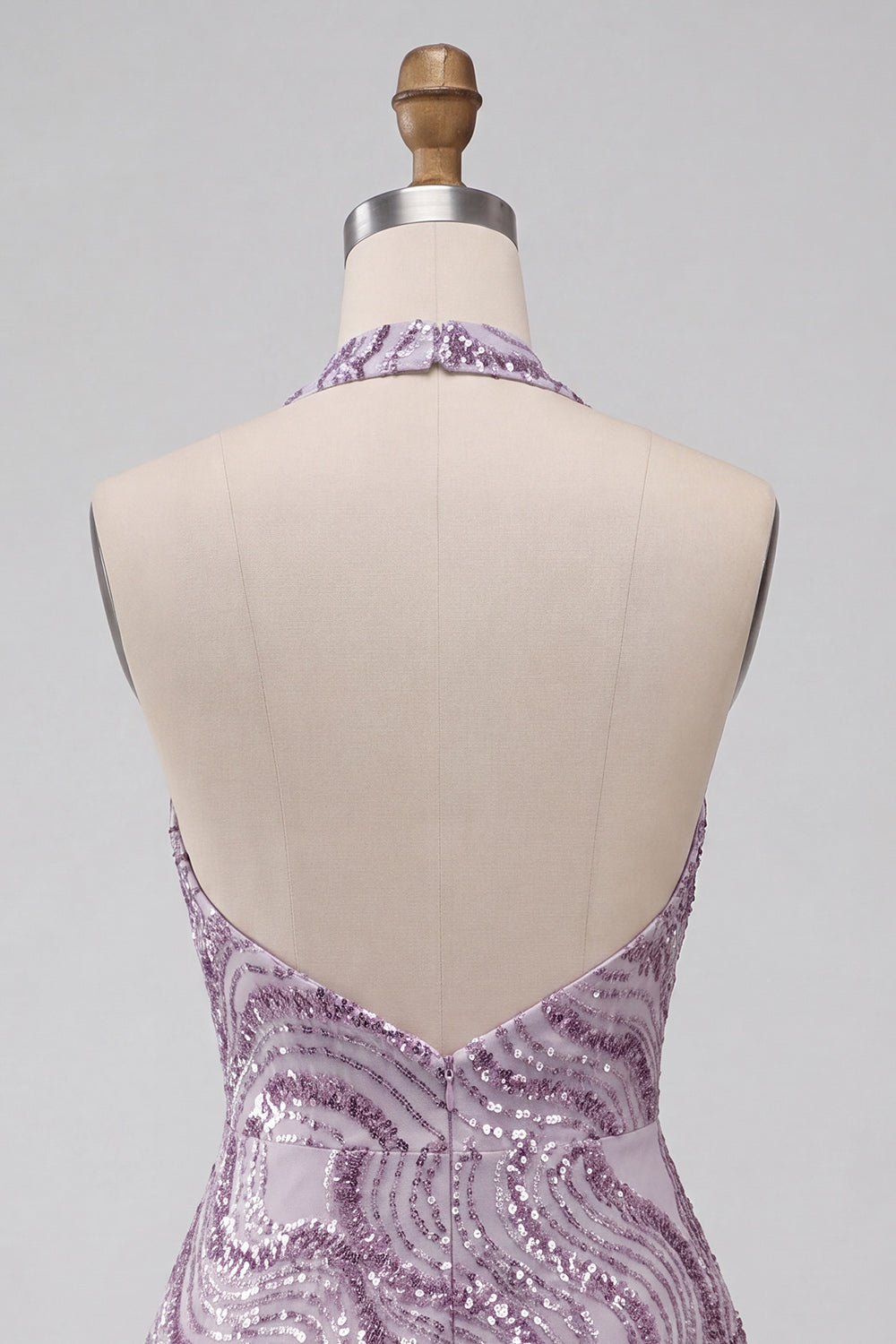Sparkly Halter Lilac A-Line Short Sequin Homecoming Dress
