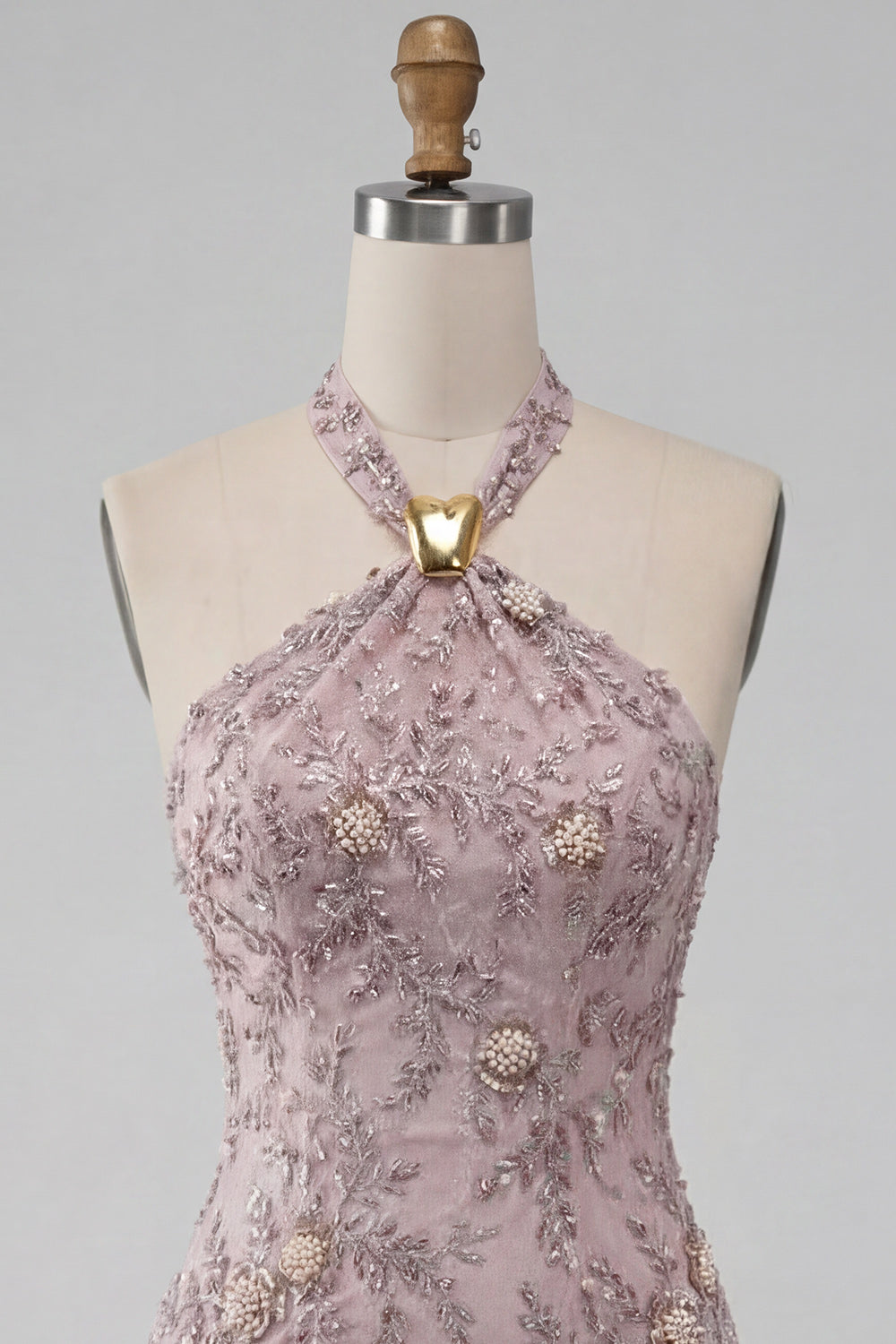 Sparkly Halter Floral Fog Tight Short Beaded Homecoming Dress