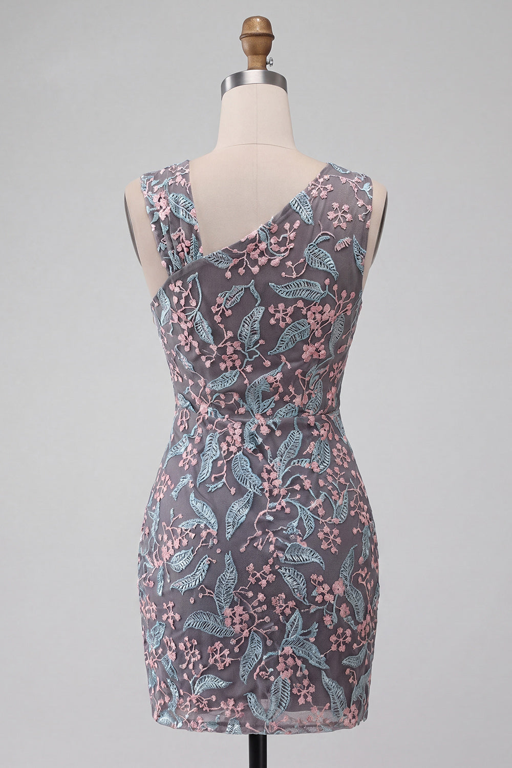 Floral Black Tight Ruched Short Homecoming Dress with Rhinestone