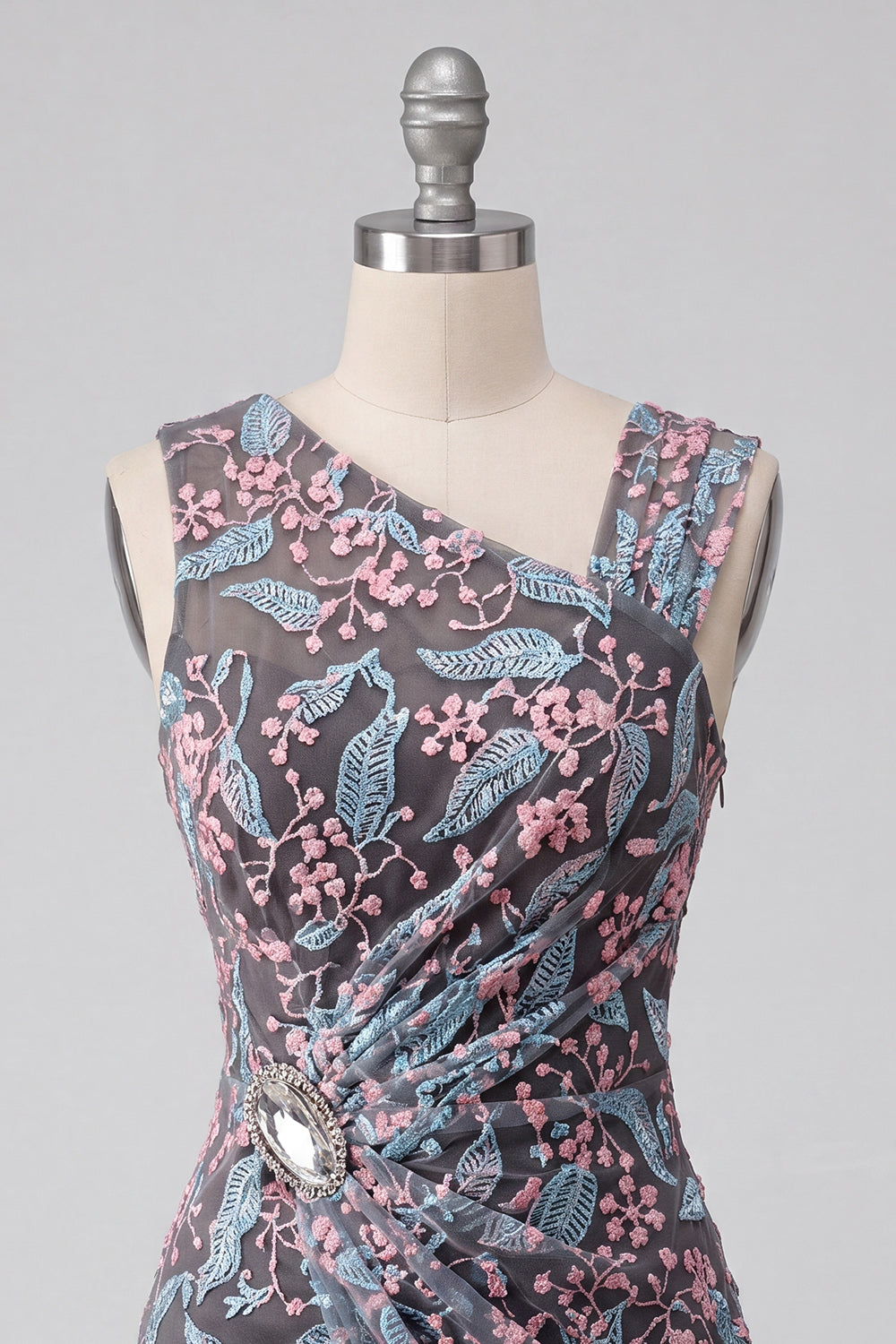 Floral Black Tight Ruched Short Homecoming Dress with Rhinestone