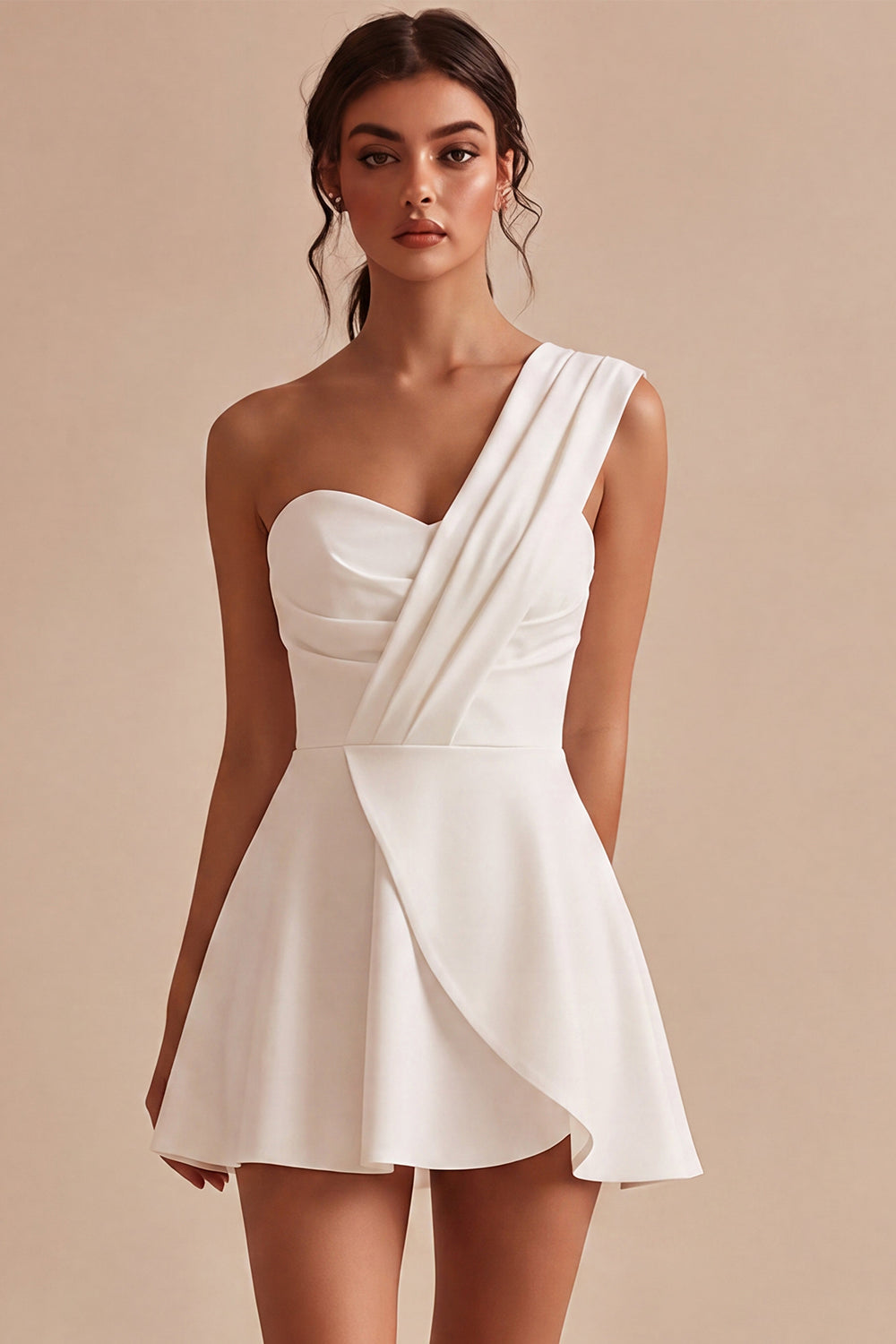 Dusty Sage One Shoulder Ruched A Line Mini Birthday Dress
