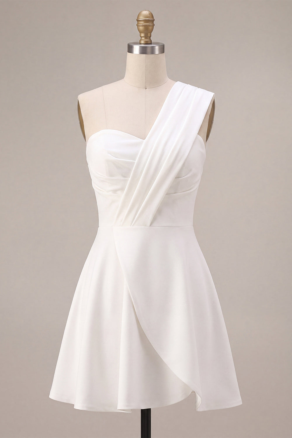 Dusty Sage One Shoulder Ruched A Line Mini Birthday Dress