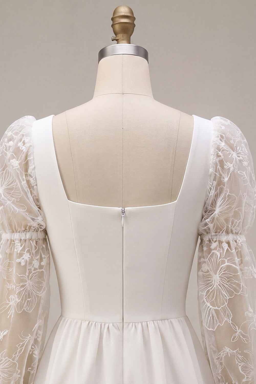 White A-Line Square Neck Lace Puff Sleeves Short Birthday Dress