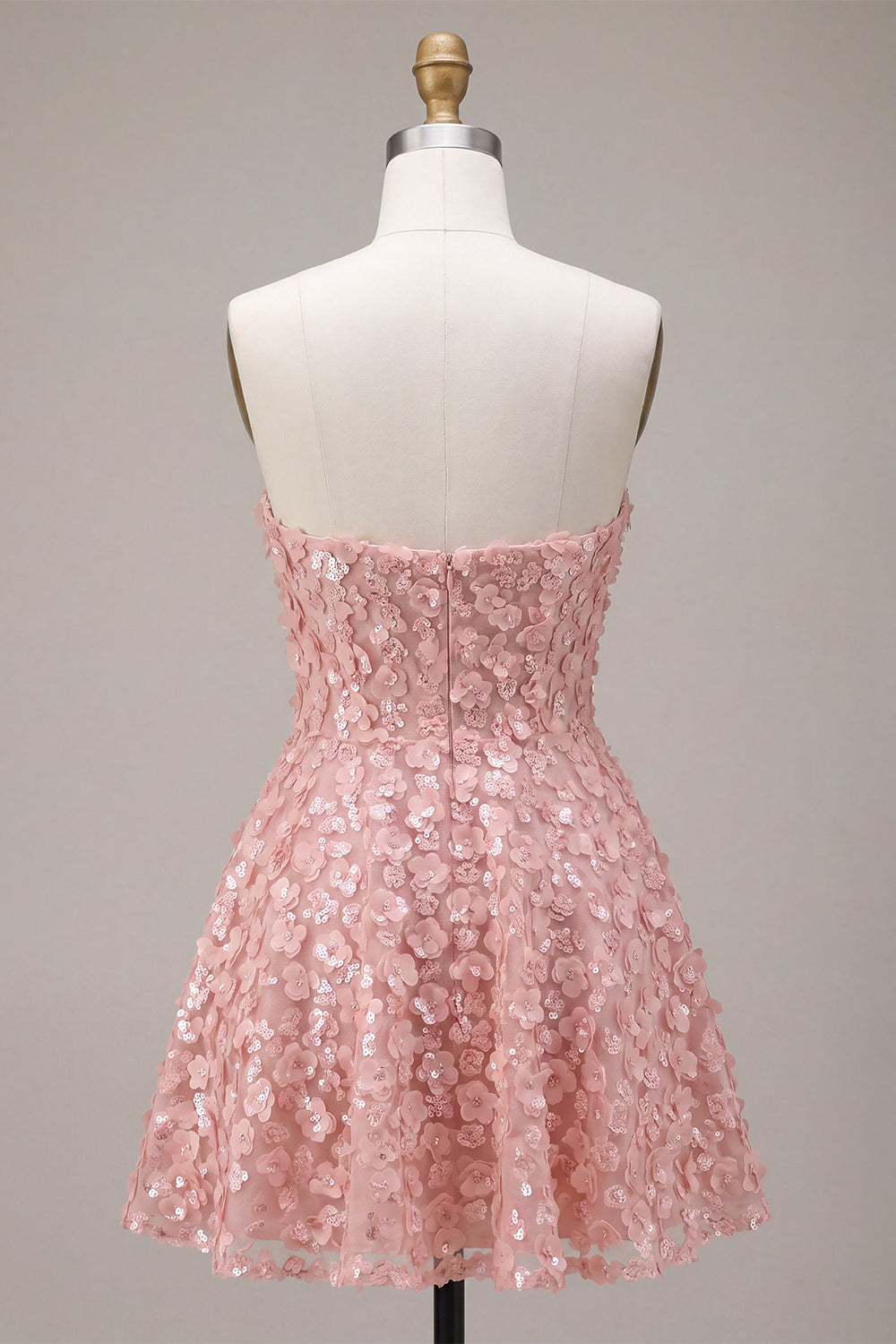 Sparkly Strapless Pink Floral A Line Sequins Short Homecoming Dress