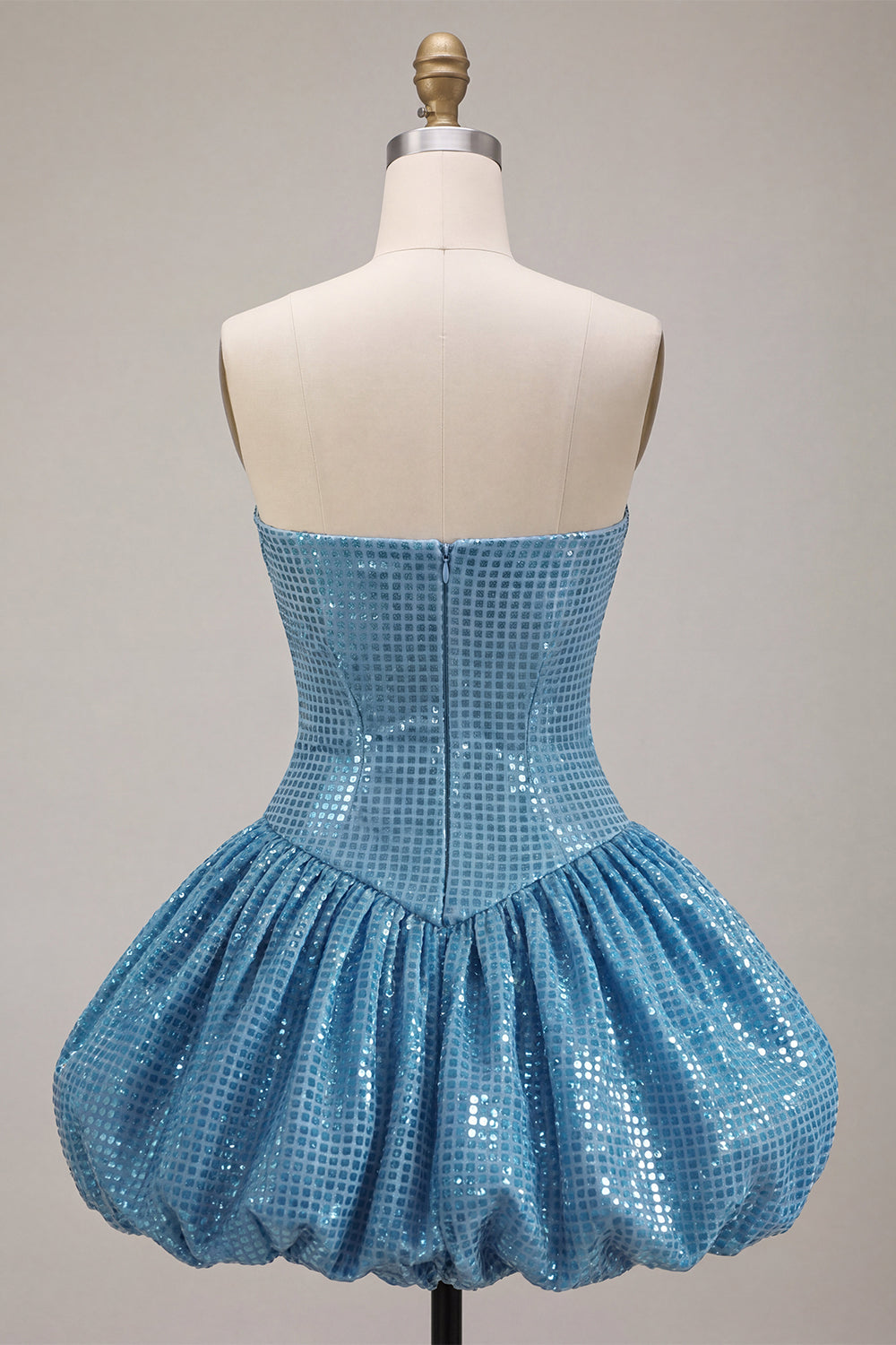 Sparkly Blue A Line Strapless Sequin Bubble Short Birthday Dress