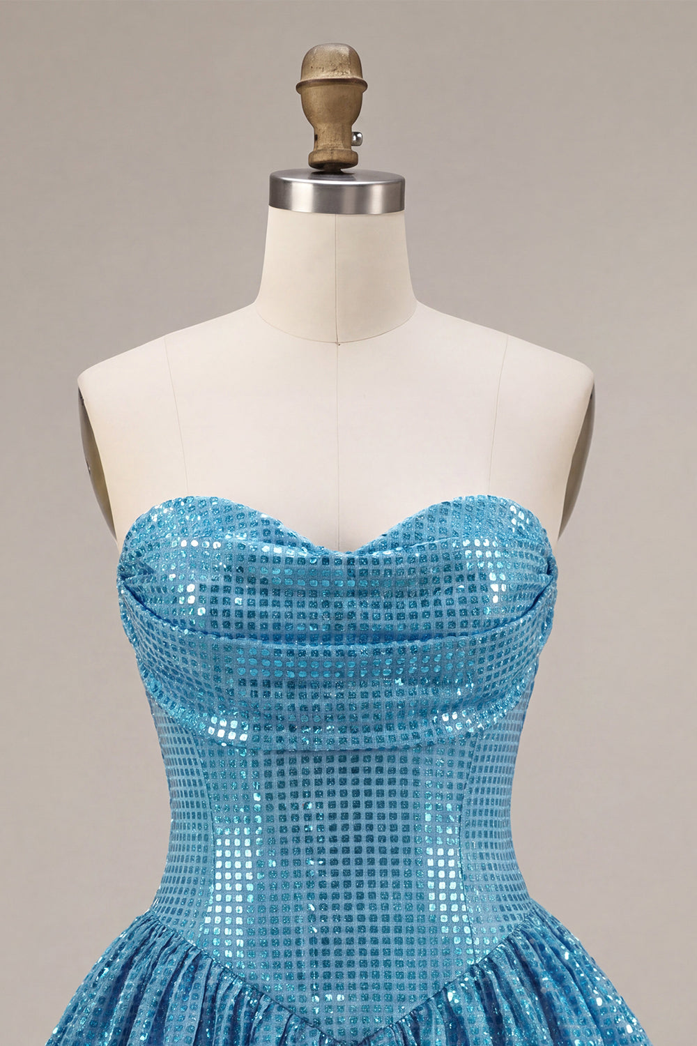Sparkly Blue A Line Strapless Sequin Bubble Short Birthday Dress