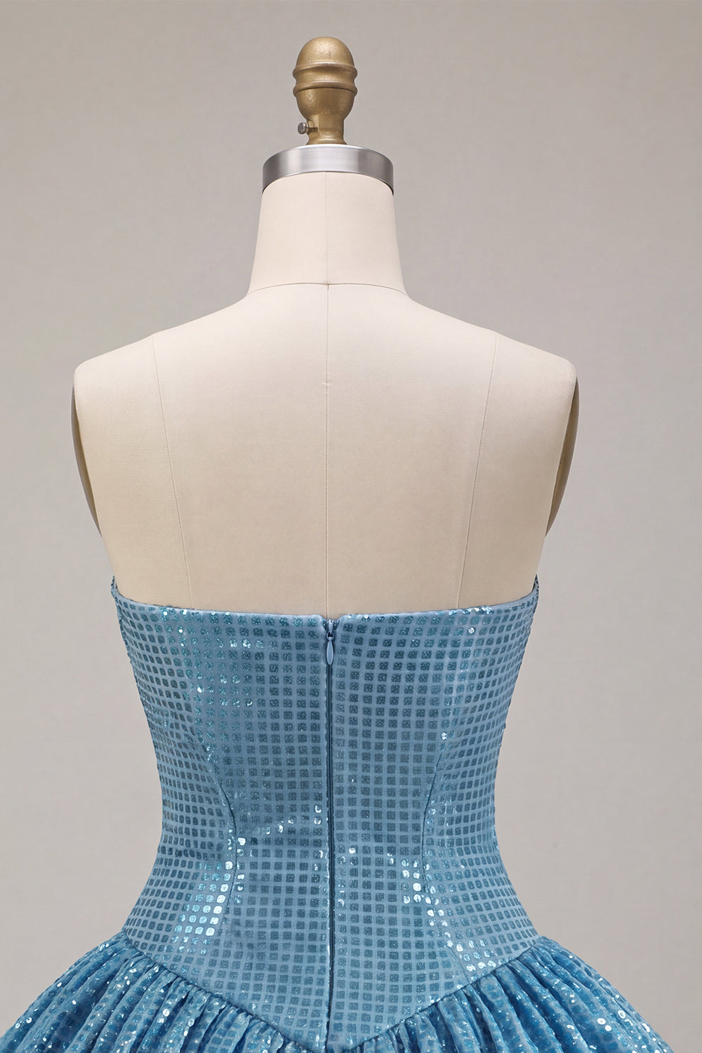Sparkly Blue A Line Strapless Sequin Bubble Short Birthday Dress