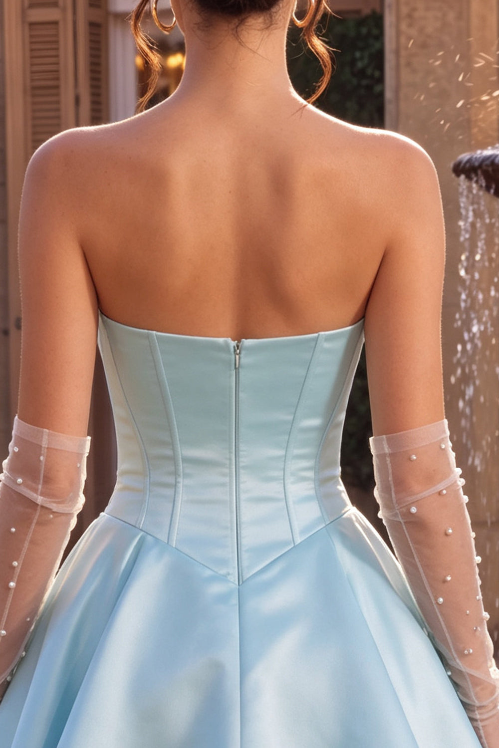 Sky Blue A Line Satin Corset Ruffled Short Birthday Dress