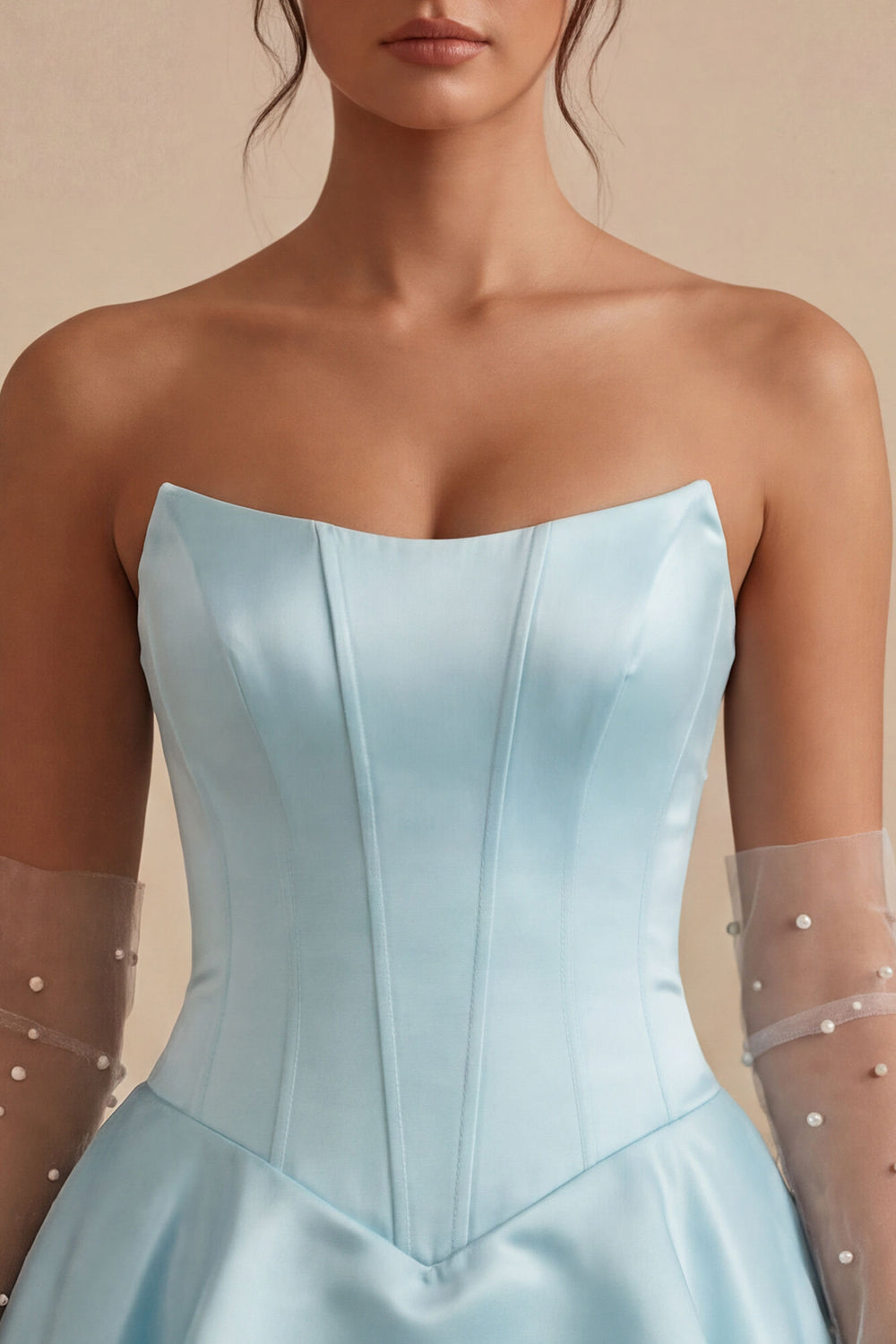 Sky Blue A Line Satin Corset Ruffled Short Birthday Dress