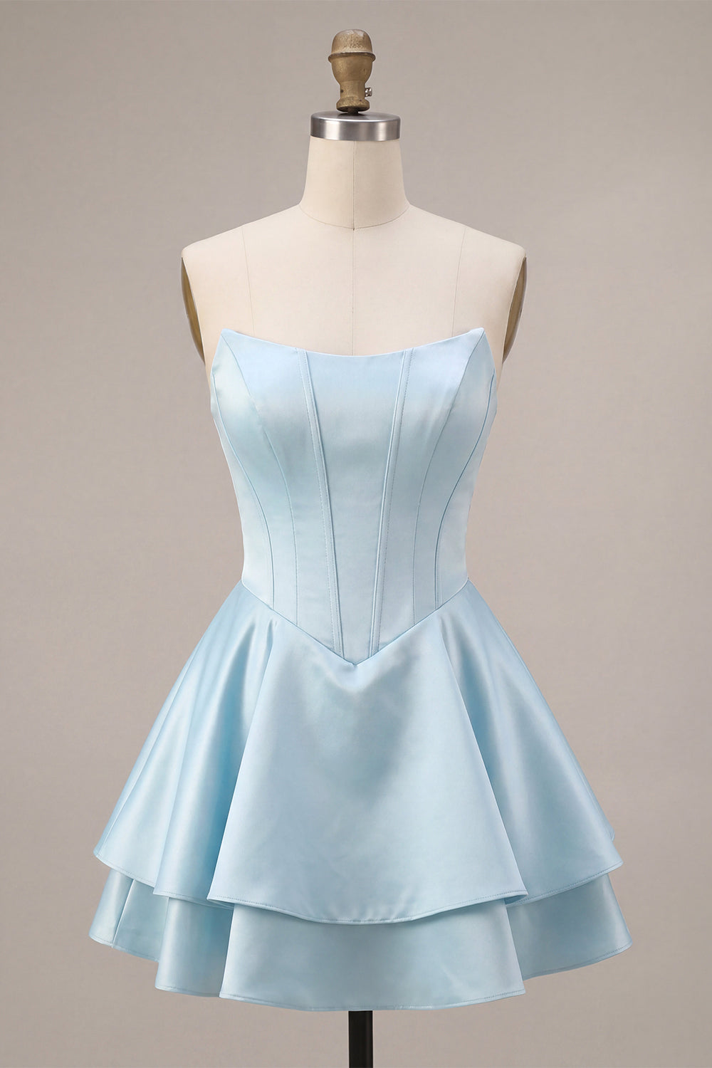 Sky Blue A Line Satin Corset Ruffled Short Birthday Dress