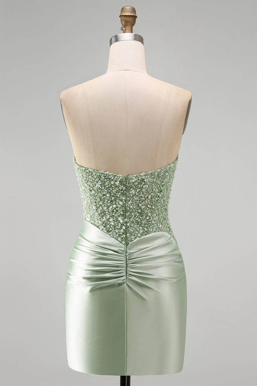 Sparkly Dusty Green Bodycon Sequins Tight Ruched Short Homecoming Dress