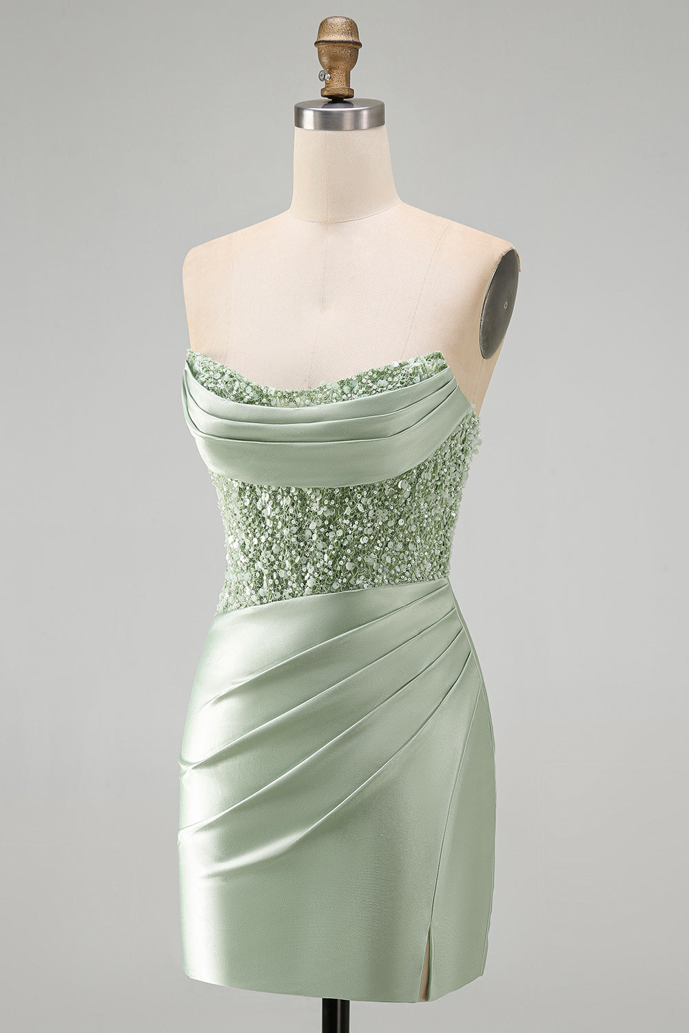 Sparkly Dusty Green Bodycon Sequins Tight Ruched Short Homecoming Dress